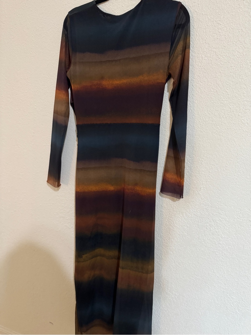 #13 Zara Long Sleeve Mesh Ruched Ombre Maxi Dress in Black and Brown - Picture 2 of 5